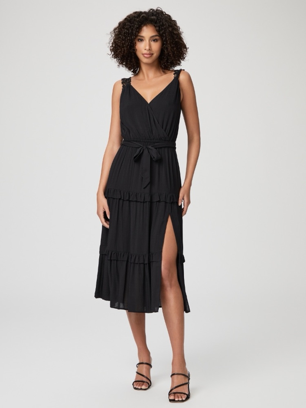 Paige Riviera Dress in Black Midi Length with Slit Size Medium